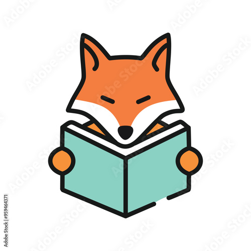 Fox reading book. Adorable fox focused on reading a book. Perfect for education, literacy, and knowledge concepts.
