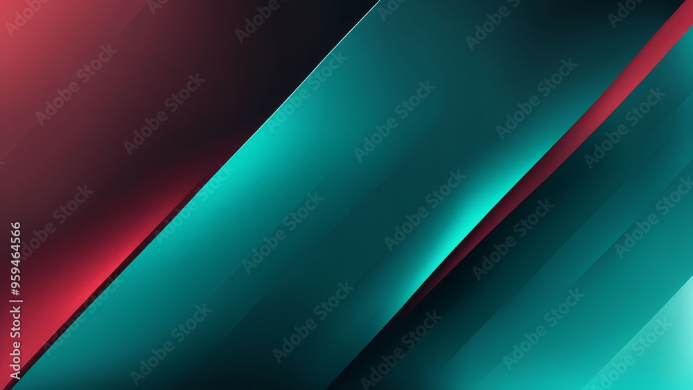 Fototapeta premium Abstract background with teal and burgundy gradient and diagonal lines.