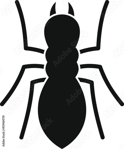 Black silhouette of a spider with eight legs spread, viewed from above, isolated on a white background