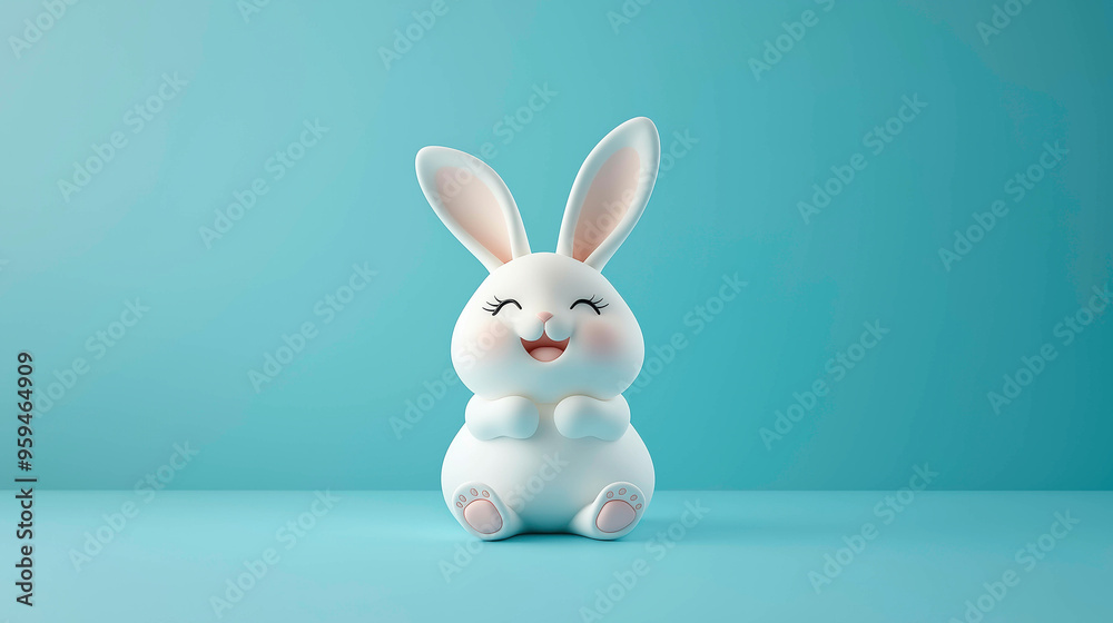 Fototapeta premium A cheerful, adorable bunny sitting against a pastel background, symbolizing happiness, innocence, and the charm of simplicity. Perfect for conveying messages of joy, playfulness, and warmth.