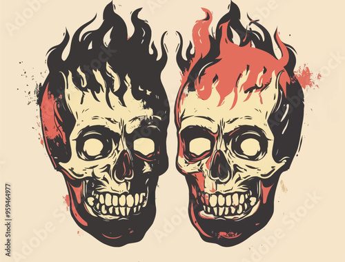 Dual Skulls with Flames photo