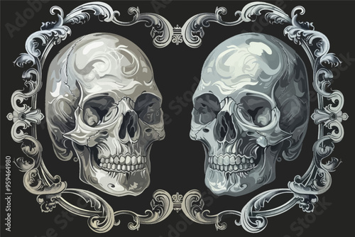 Dual Skulls with Decorative Frame