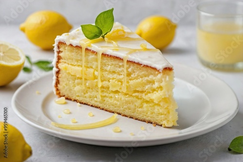 Wallpaper Mural Lemon Cake: Overhead view of a slice of lemon cake on a plain white plate, with a light drizzle of lemon glaze on top Torontodigital.ca