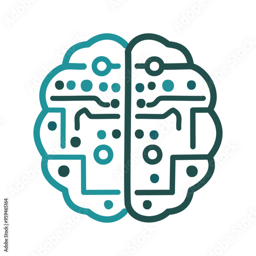Digital brain icon. Abstract brain illustration with circuit design, symbolizing artificial intelligence, technology, and digital thinking.