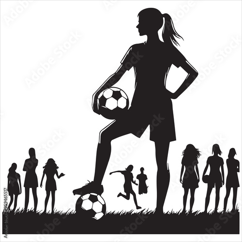 Basic RGB female soccer player football silhouette vector on white background 

