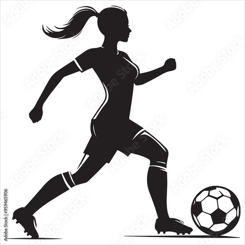 Basic RGB female soccer player football silhouette vector on white background 