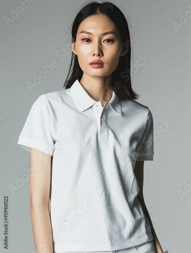 Fashionable Female in White Polo Shirt and Shorts
