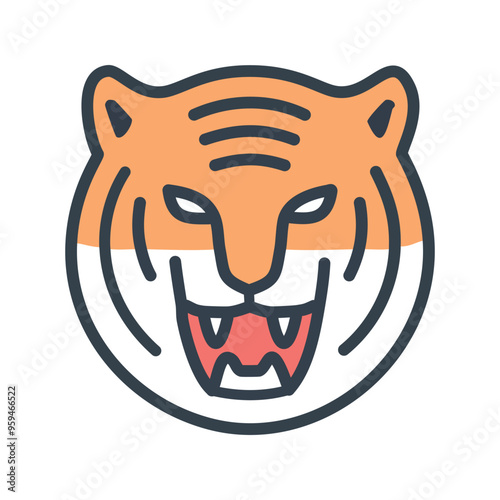 Tiger head icon. Fierce tiger head with open mouth, striped fur, and sharp teeth, symbolizing power and determination.
