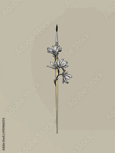 Floral Artwork with Poised Pole and Blossoms