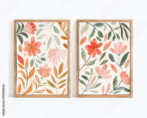 Floral Artwork with Pink and Orange Flowers in Wooden Frame
