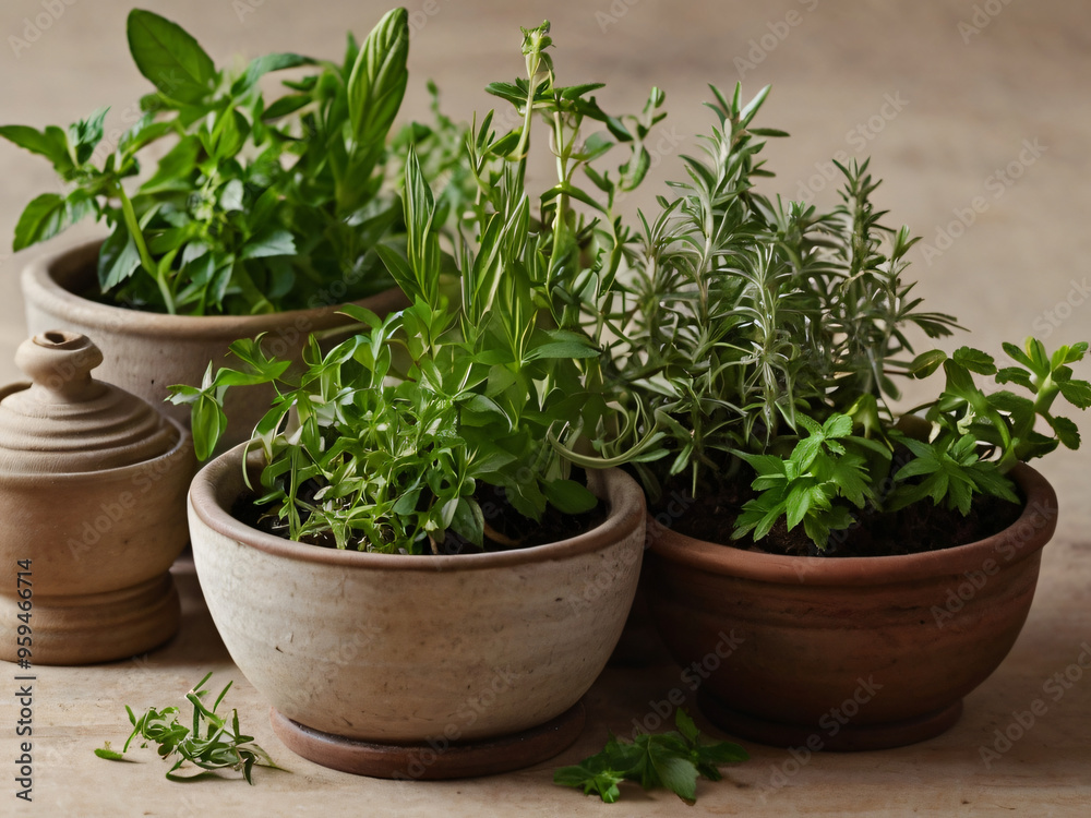 herbs in a pot herbs in a pot