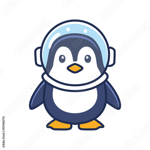 Penguin astronaut. Cute cartoon penguin wearing an astronaut helmet, ideal for children's books, apparel, or social media content.