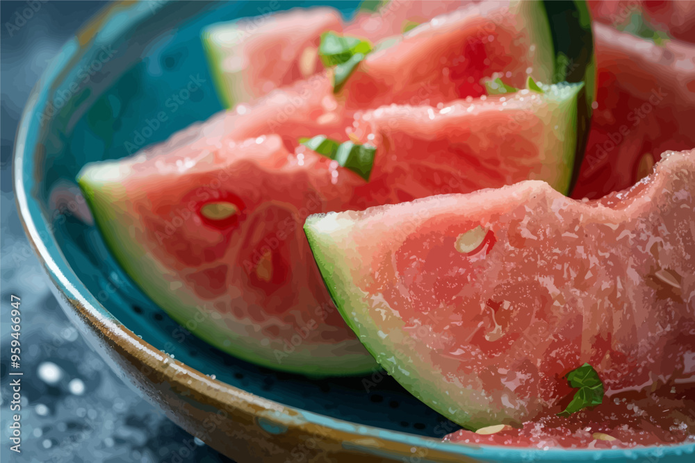 Fresh Watermelon Slices in a Blue Bowl