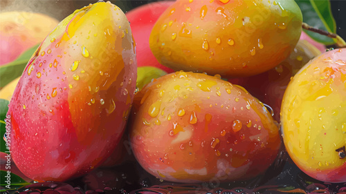 Fresh Peach Fruit with Droplets of Water