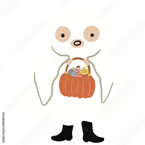 Halloween cute spooky charater costumes vector - vampire, ghost, witch, pumpkins, frankenstein