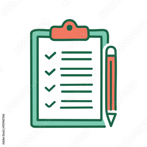 Checklist with pencil. Checklist with completed tasks and a pencil for making notes.