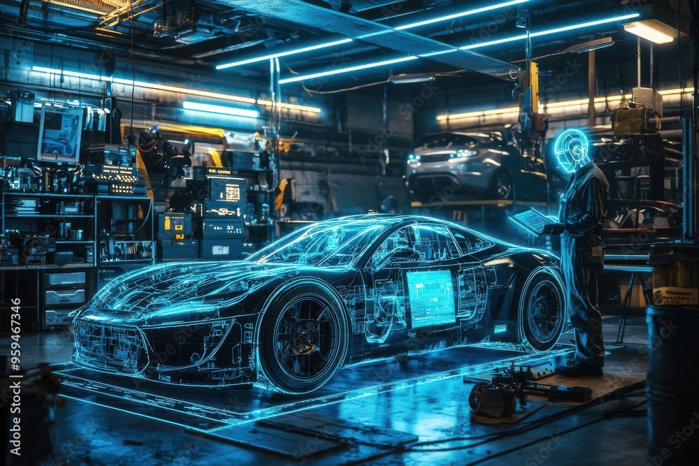 Futuristic Car Design In Garage.