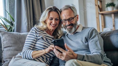 Happy Senior Couple Using Smartphone Together.