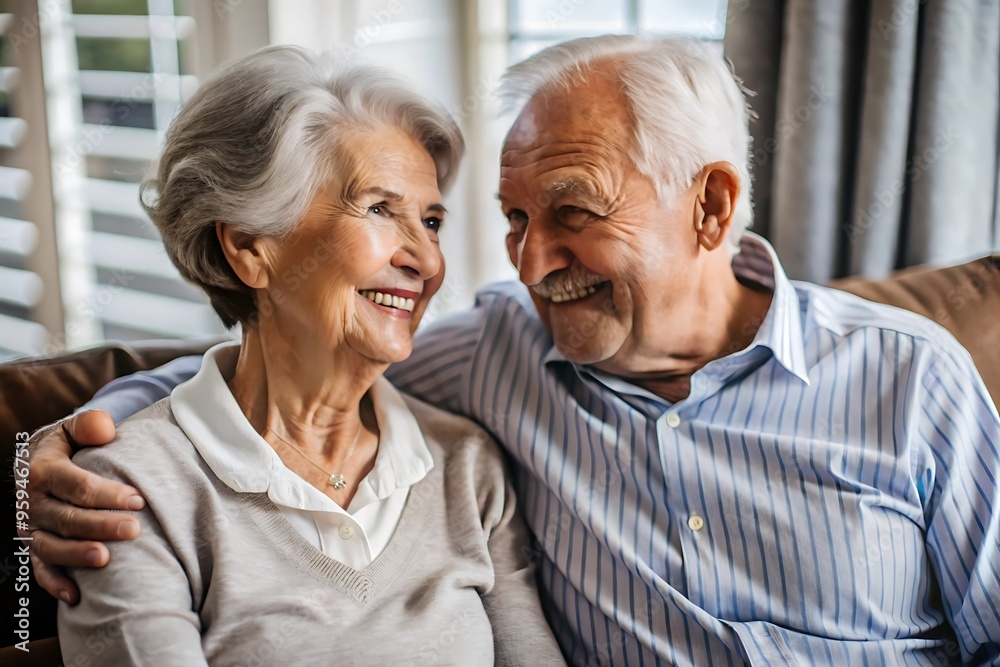 Happy Senior Couple Sitting on a Sofa. Happy Senior Couple Sitting on a Sofa.