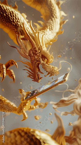 Golden Dragon Attacking Smartphone