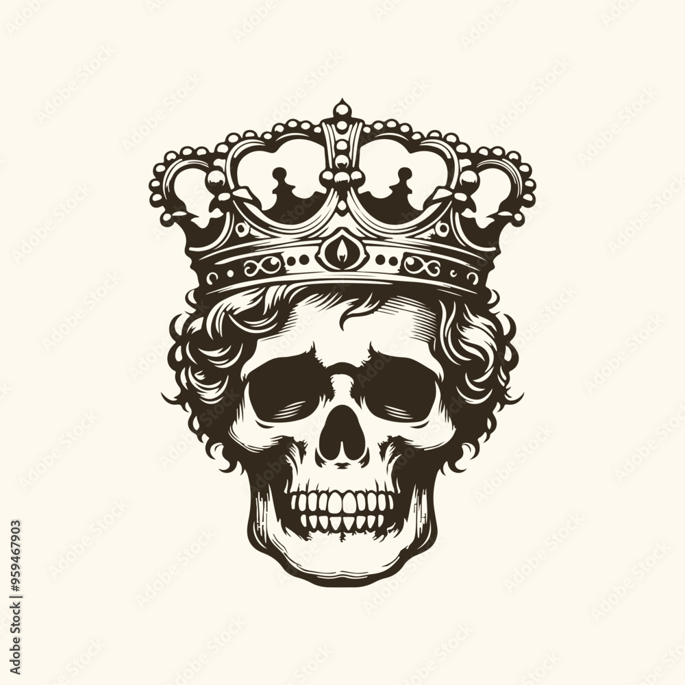 Fototapeta premium Vintage skull with crown vector illustration