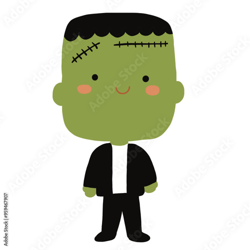 Halloween cute spooky charater costumes vector - vampire, ghost, witch, pumpkins, frankenstein photo