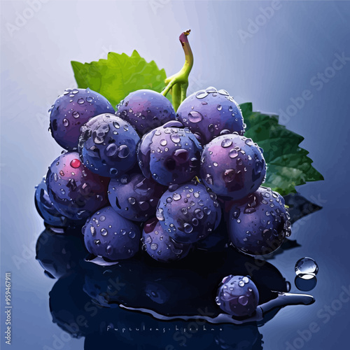 Grape Cluster with Droplets and Reflection