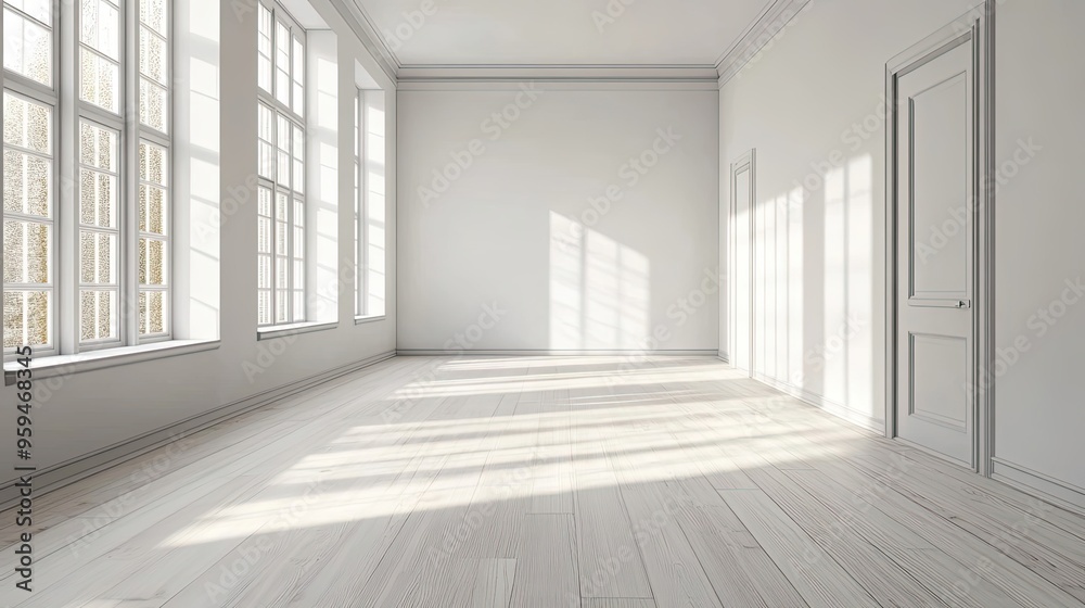 Empty White Room with Windows and Doors Empty White Room with Windows and Doors