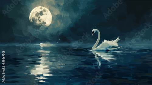 Moonlit Swan: A Dreamy Nighttime Scene