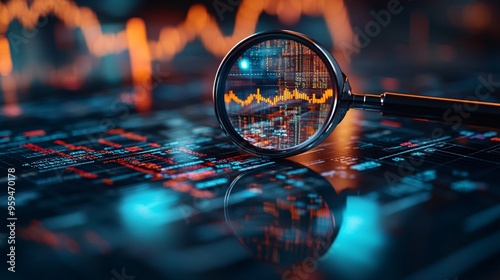 Wallpaper Mural A detailed IT Security Risk Assessment concept depicted with a magnifying glass focused on a document within an abstract technological atmosphere, symbolizing scrutiny and protection. Torontodigital.ca