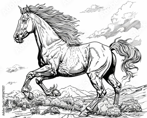 Running Horse in Desert Landscape