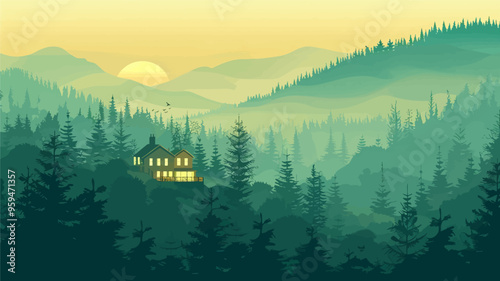 Serene Forest Retreat: A Sunset View from the Porch