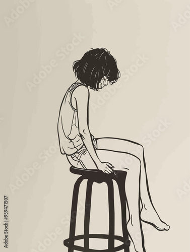 Sitting on a stool, contemplating