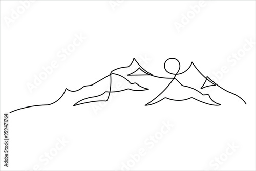  One continuous line drawing of mountain design outline vector