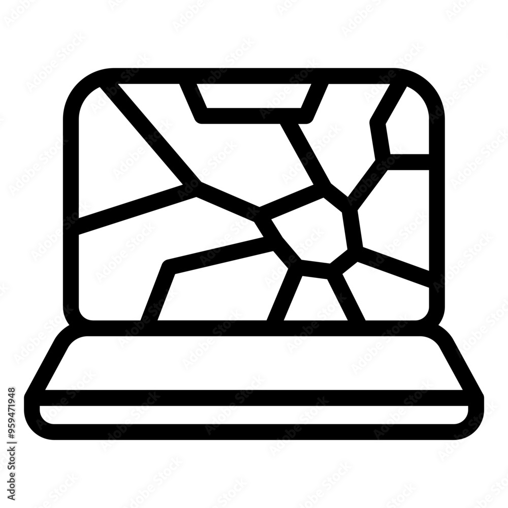 Icon of a cracked laptop screen. Icon of a cracked laptop screen.