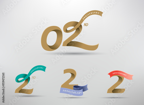 2nd anniversary celebration logotype with alternative number and ribbon design