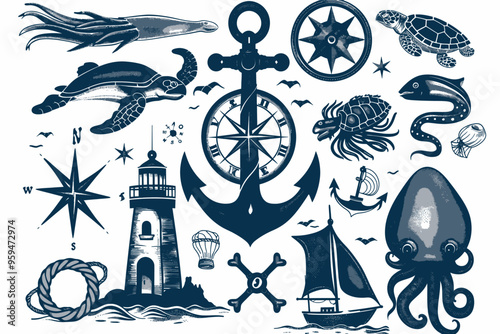 Under the Sea: A Collection of Oceanic Creatures and Symbols