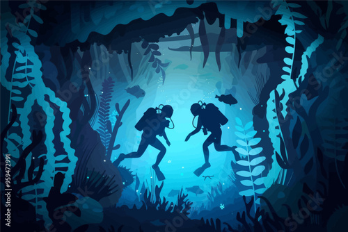 Underwater Adventure: Diver Couple Exploring Coral Reef