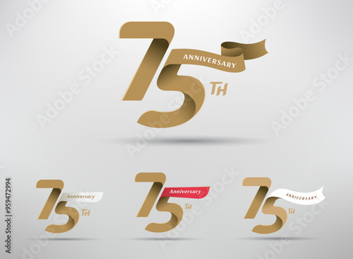 75th anniversary celebration logotype with alternative number and ribbon design