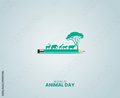 World Animal Day. Animal day creative concept. Wildlife day design for banner, poster, 3d Illustration.