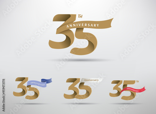 35th anniversary celebration logotype with alternative number and ribbon design