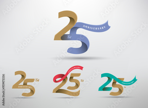 25th anniversary celebration logotype with alternative number and ribbon design