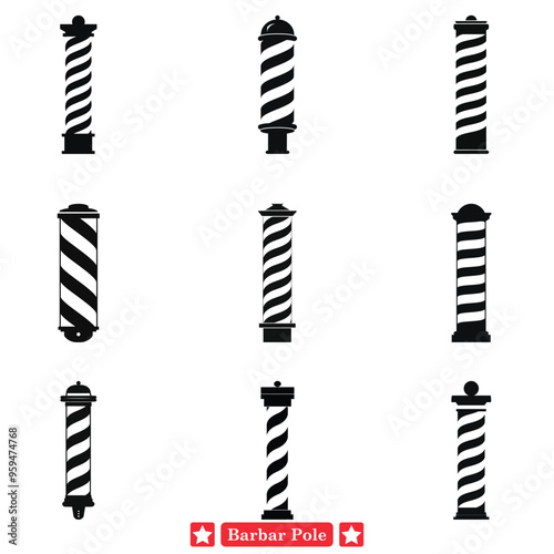 Cultural Tribute Vibrant Barbar Pole Silhouette Set for Diverse Projects