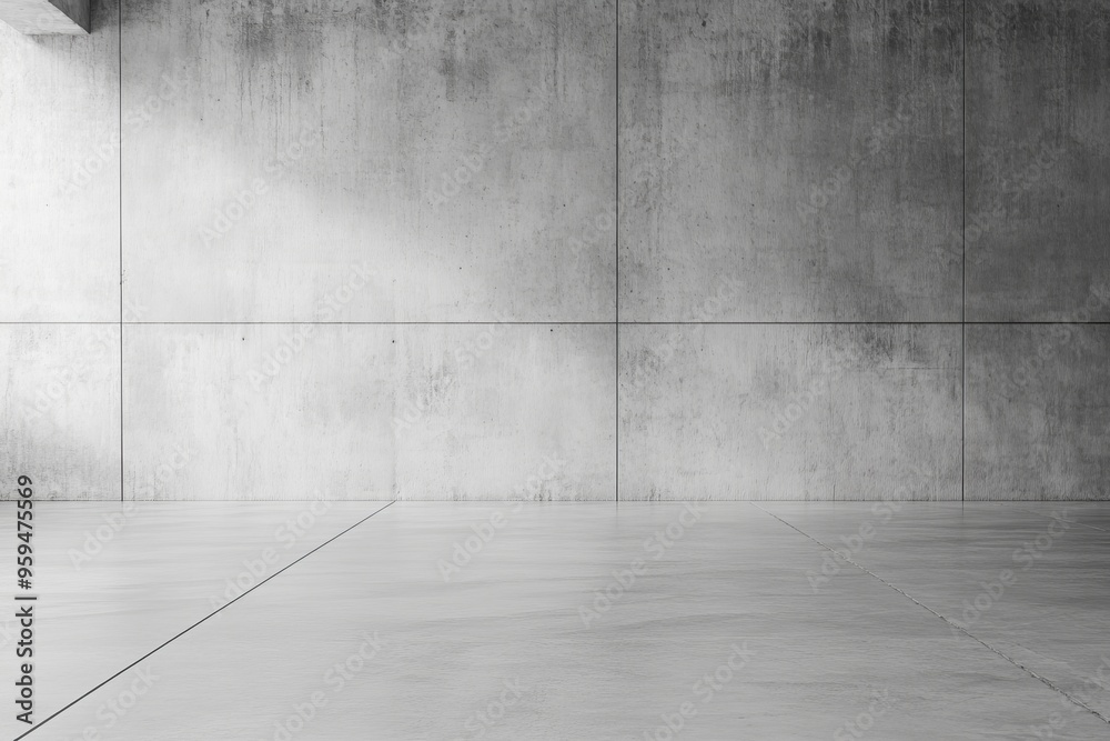 A minimalist concrete room with a single beam of light illuminating the floor. A minimalist concrete room with a single beam of light illuminating the floor.