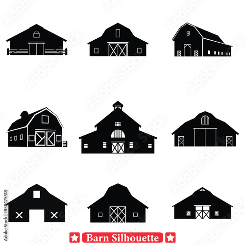 Rustic Reverie Charming Barn Silhouette Ensemble for Rural Artistry