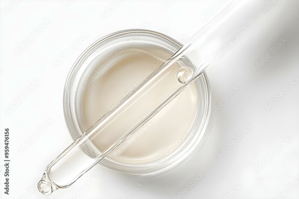 Cosmetic dropper pipette with drop transparent texture on white background Cosmetic dropper pipette with drop transparent texture on white background