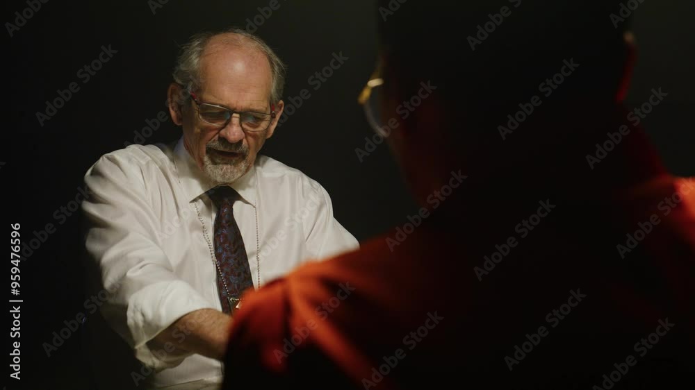 Close up interrogation with criminal and cop