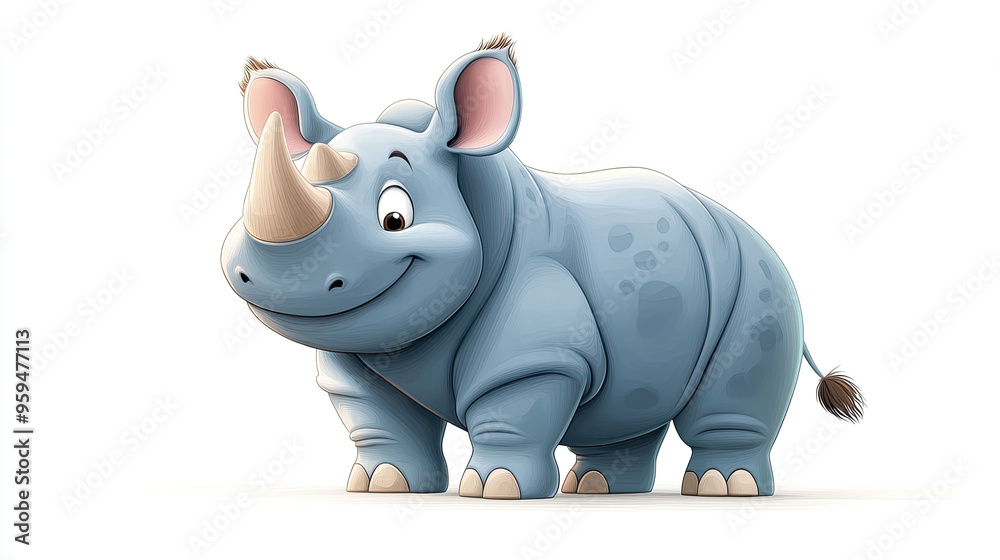 A cheerful cartoon rhinoceros, featuring a cute blue color and a smiling expression, perfect for children's illustrations. A cheerful cartoon rhinoceros, featuring a cute blue color and a smiling expression, perfect for children's illustrations.