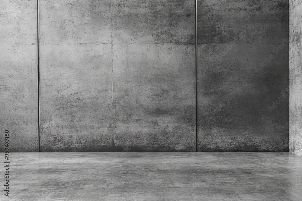 Empty room with grey concrete walls and floor, perfect for adding your own content or design.