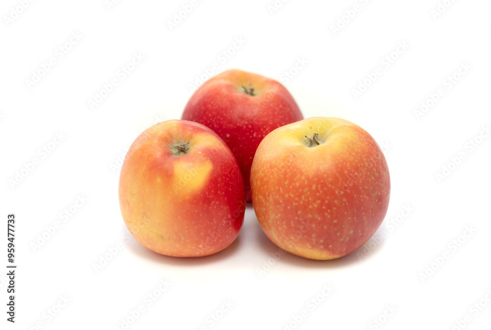 Three apples are sitting on a white background Three apples are sitting on a white background